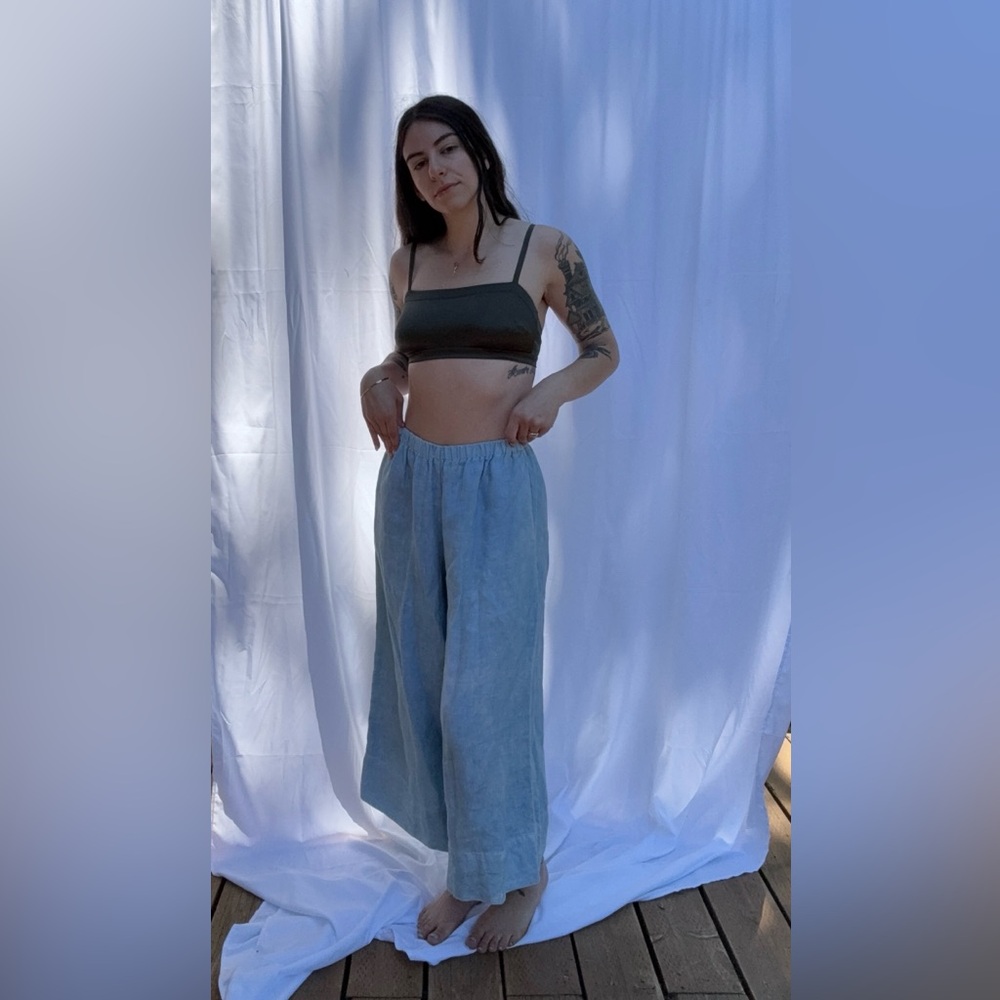 Light blue wide leg linen pants